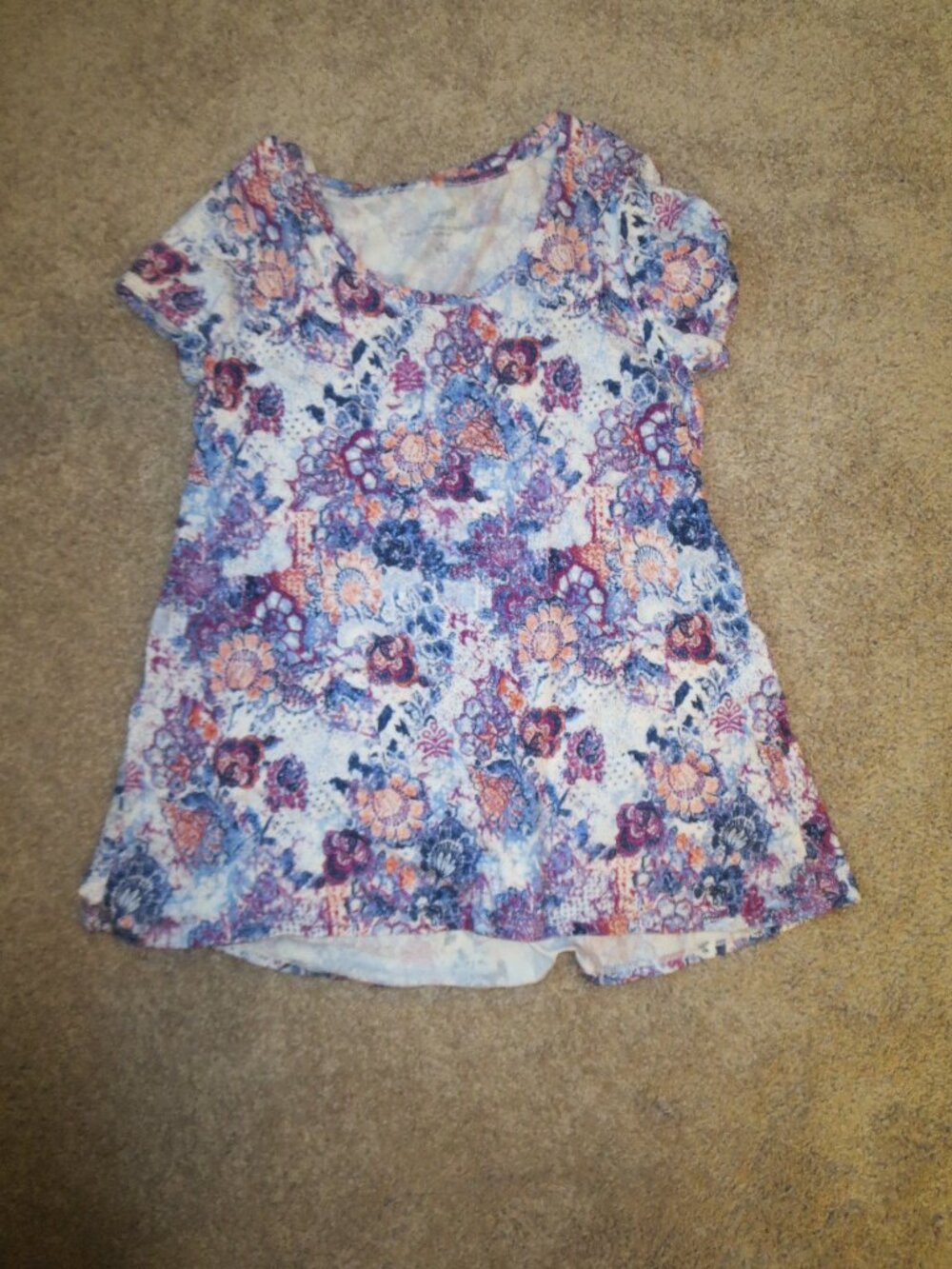 Pure Jill Elliptical Tee Top Short Sleeve Floral Scoop Neck 100% Cotton  Sz XS